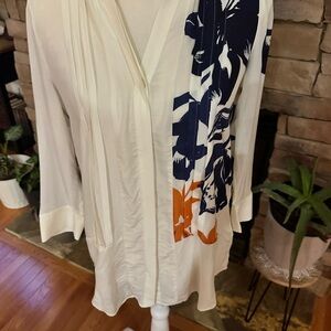 Cream Pleated Relaxed Blouse with Mandarin Collar